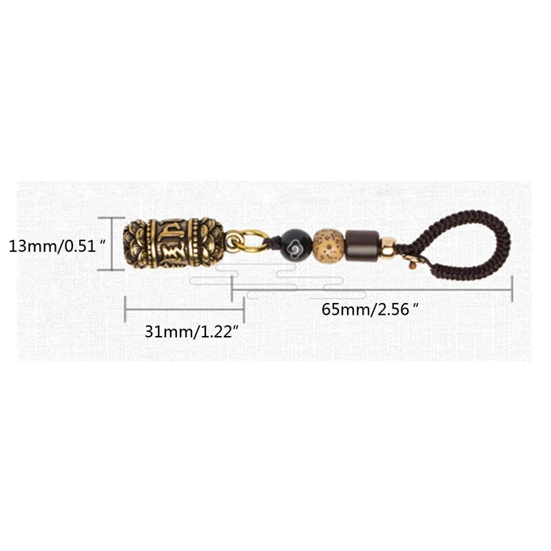 Vintage Brass Tibetan Buddhism Six-word Mantra Bell Keychains Lanyard Pendants Handmade Rope Car Key Chain Rings Hanging Jewelry