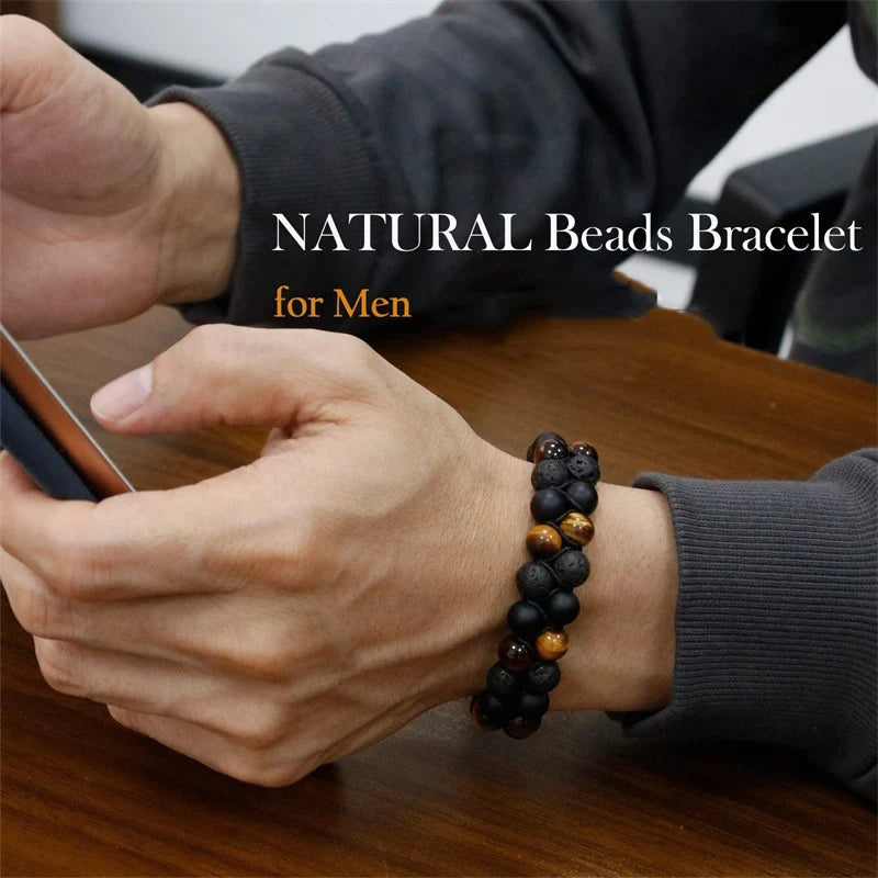 Triple Protection Bracelet for Men Women 8mm Tiger Eye Lava Rock Stone Handmade Bead Bracelet Healing Protection Bracelet
