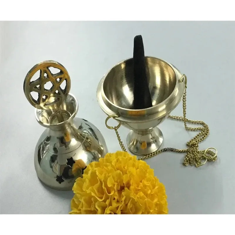 Pentagram Stars Golden Grail Brass Incense Burner