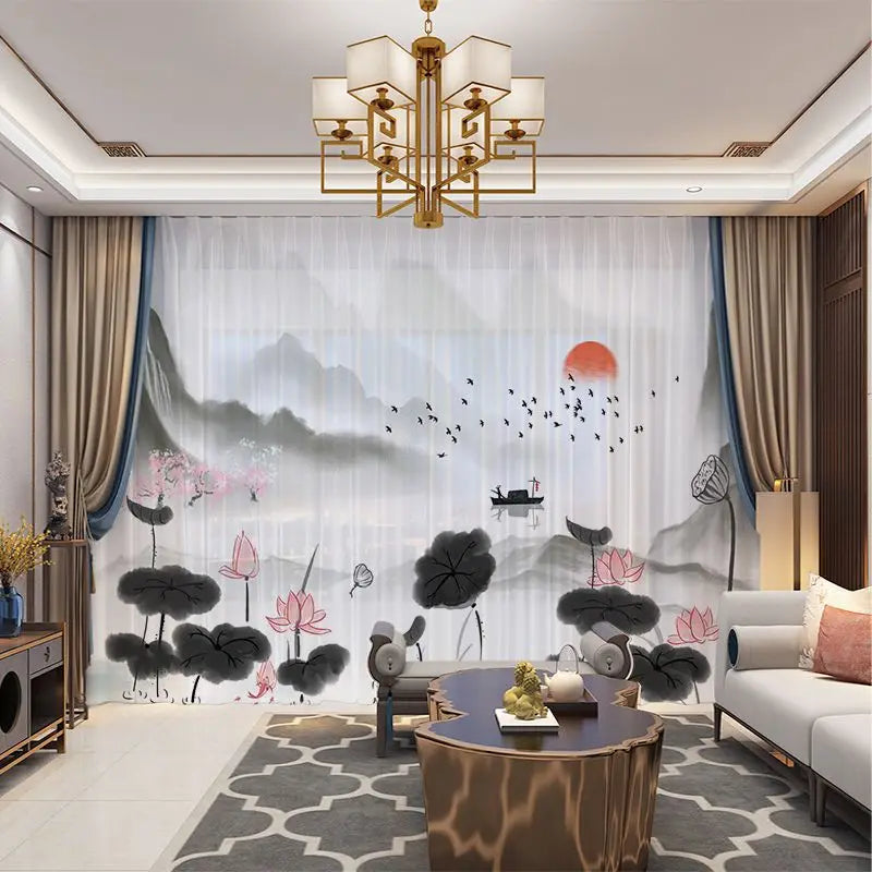 Harmonious Ink Art Tulle Curtains