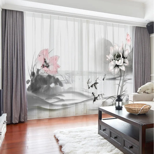 Harmonious Ink Art Tulle Curtains