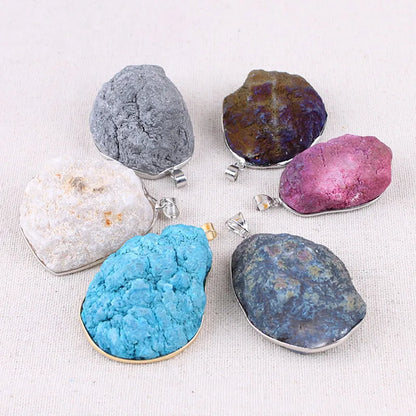 Retro Big Size Half Mineral Ore Agates Quartz Pendants