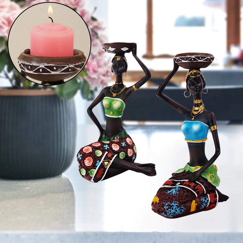 African Women Resin Candle Stand Exquisite Creative Chic for Anniversary (1 Set)