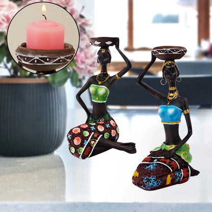 African Women Resin Candle Stand Exquisite Creative Chic for Anniversary (1 Set)