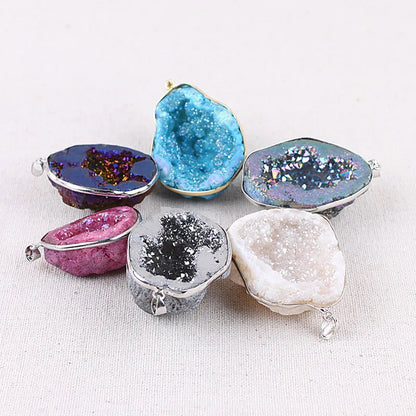 Retro Big Size Half Mineral Ore Agates Quartz Pendants