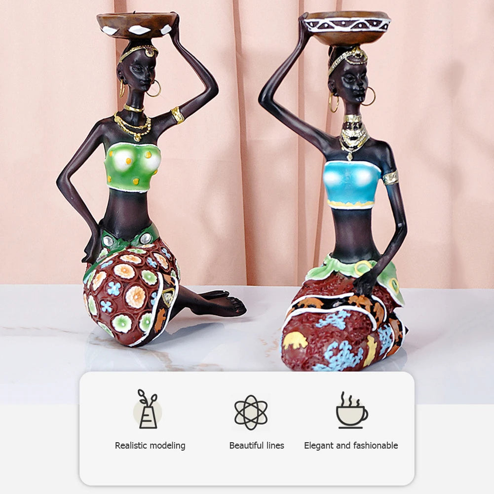 African Women Resin Candle Stand Exquisite Creative Chic for Anniversary (1 Set)