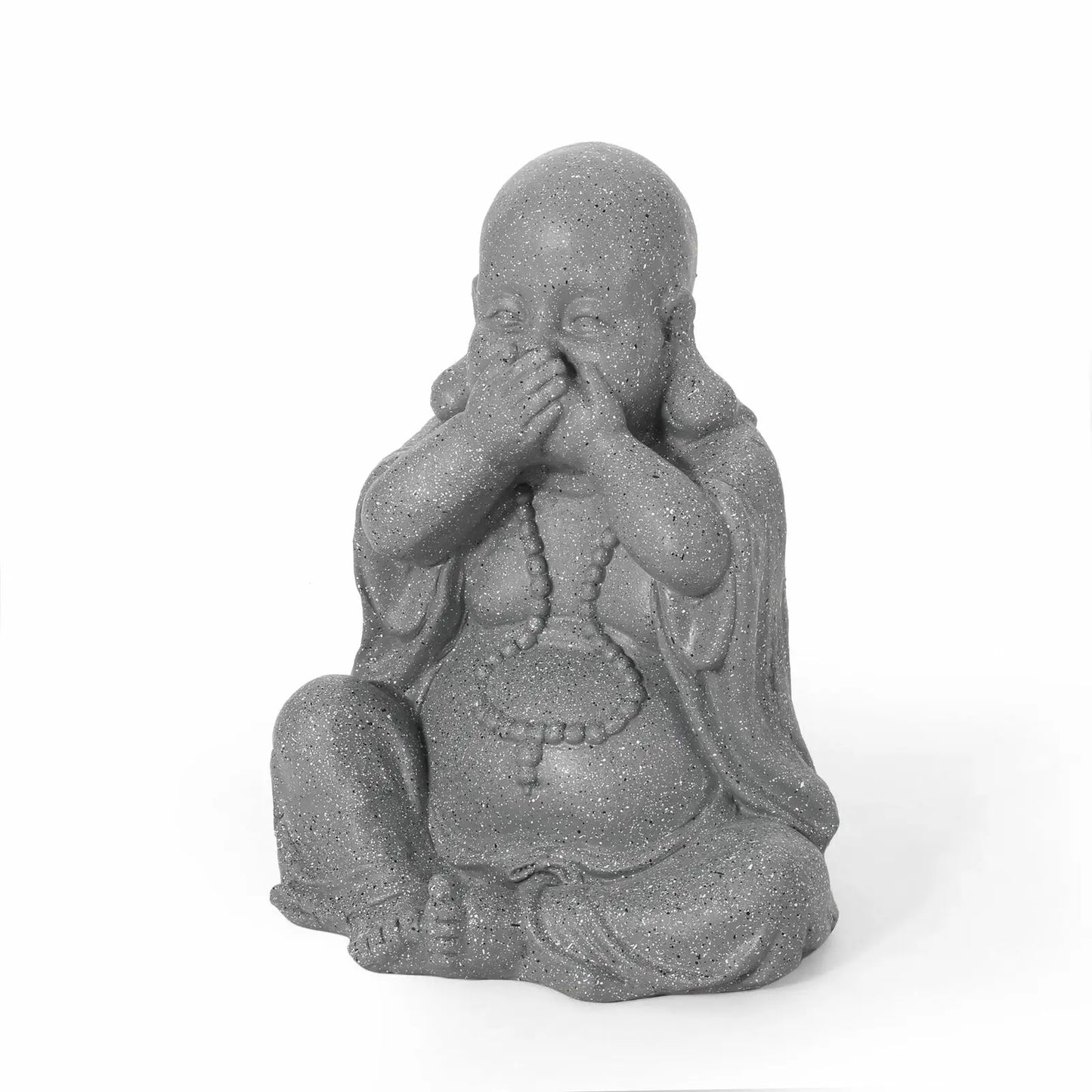 Conneaut outdoor Speak No Evil Monk Garden Statue, stone gray-