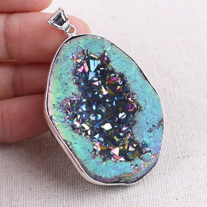 Retro Big Size Half Mineral Ore Agates Quartz Pendants