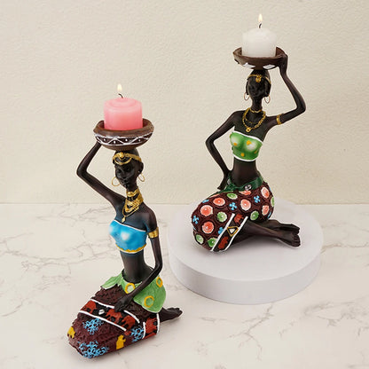 African Women Resin Candle Stand Exquisite Creative Chic for Anniversary (1 Set)