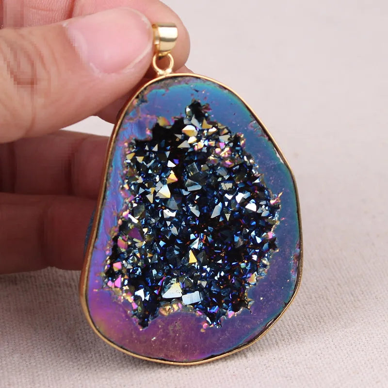 Retro Big Size Half Mineral Ore Agates Quartz Pendants