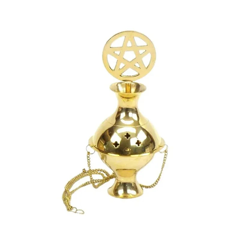 Pentagram Stars Golden Grail Brass Incense Burner