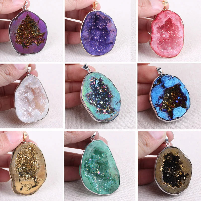 Retro Big Size Half Mineral Ore Agates Quartz Pendants