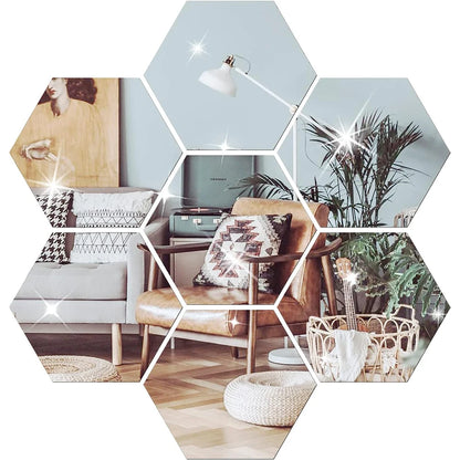 6/12pcs 3D Mirror Wall Sticker Hexagon