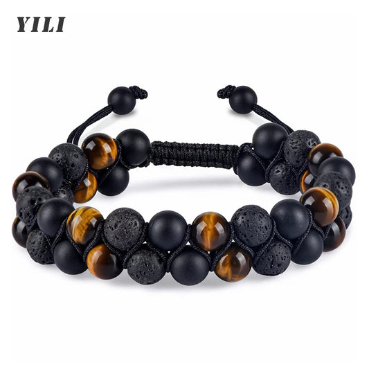 Triple Protection Bracelet for Men Women 8mm Tiger Eye Lava Rock Stone Handmade Bead Bracelet Healing Protection Bracelet