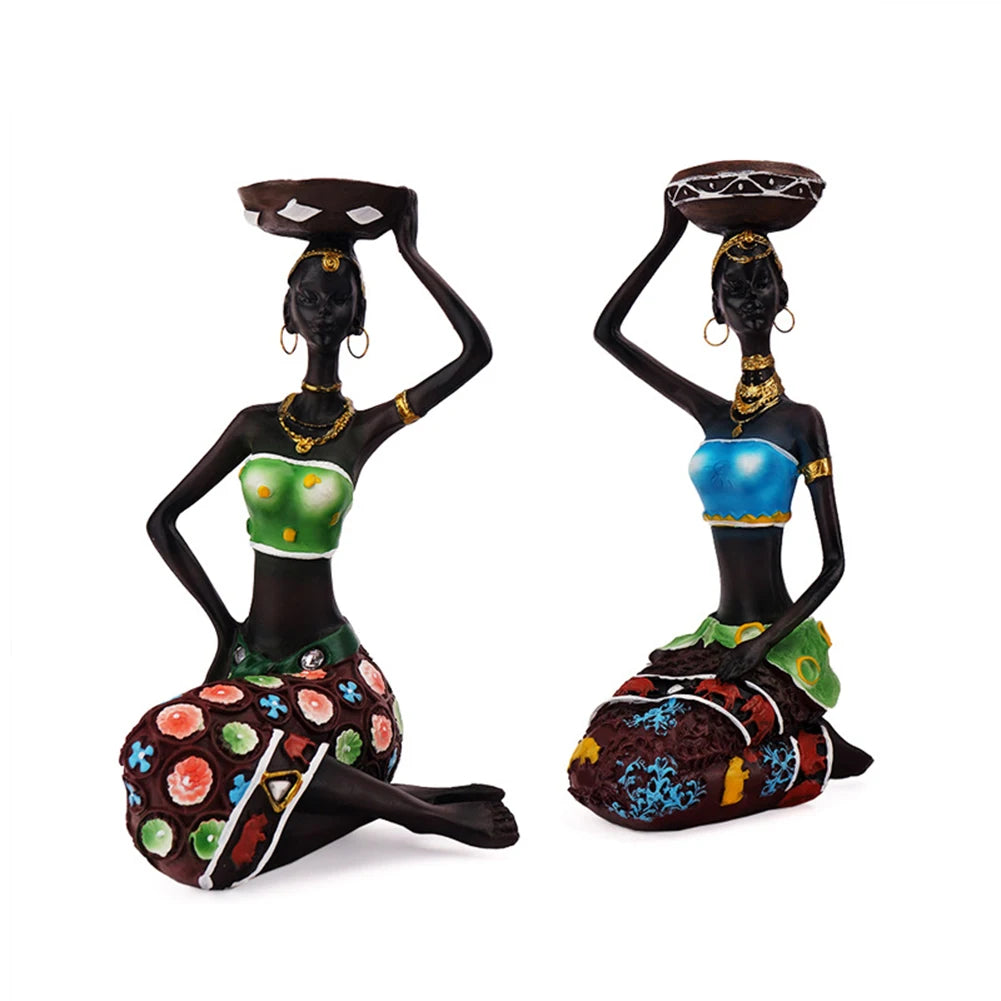 African Women Resin Candle Stand Exquisite Creative Chic for Anniversary (1 Set)