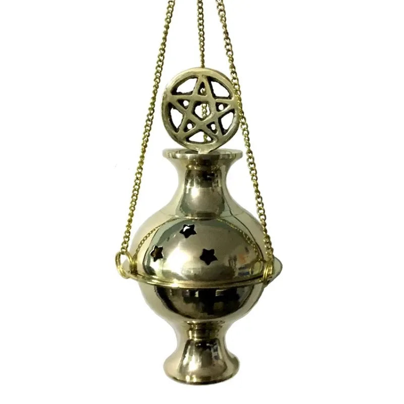 Pentagram Stars Golden Grail Brass Incense Burner